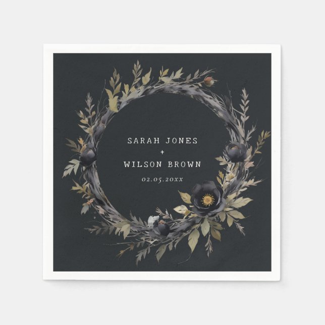 Serviette En Papier Aquarelle sombre gothique Rose noir Mariage de cou (Devant)