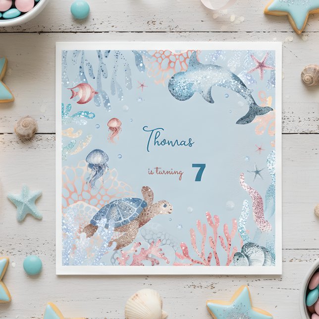 Serviette En Papier Aquarelle sous l'anniversaire de enfant marin (Créateur téléchargé)