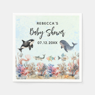 Serviette En Papier Aquarelle sous le Baby shower neutre