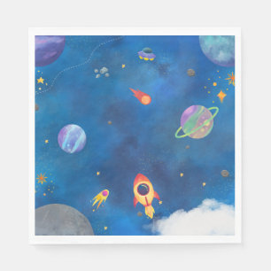 Serviette En Papier Aquarelle spatiale - Bleu foncé