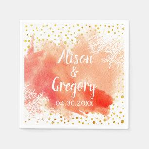 Serviette En Papier Aquarelle splash corail récif or confetti mariage