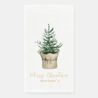 Serviette En Papier Aquarelle style boho sapin de Noël