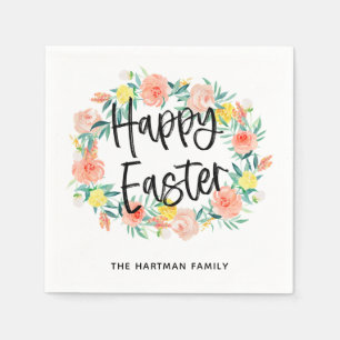 Serviette En Papier Aquarelle stylée Floral Wreath Joyeux Nom de Pâque