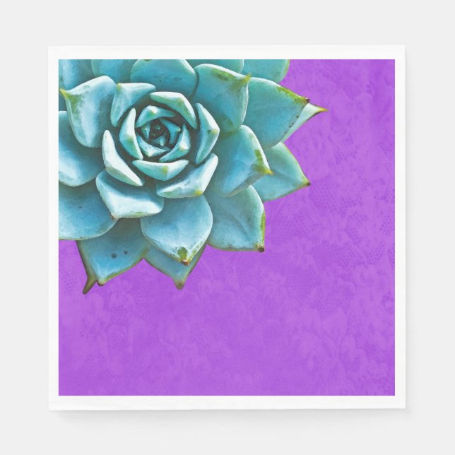 Serviette En Papier Aquarelle Succulente dentelle pourpre (Devant)