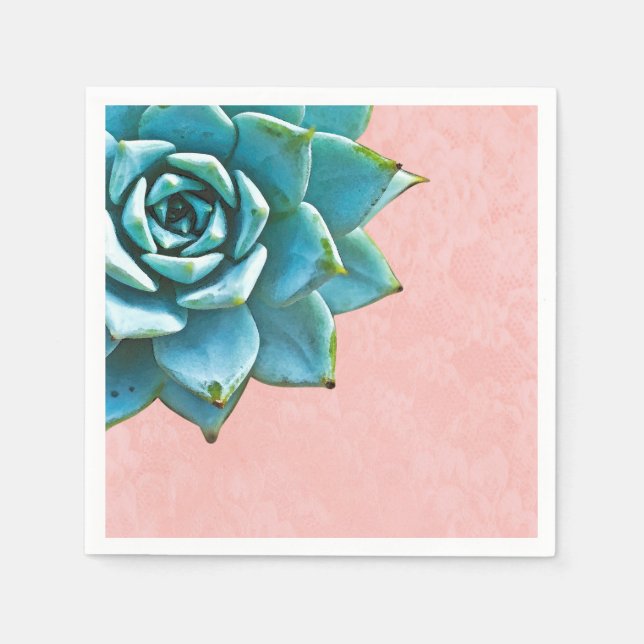 Serviette En Papier Aquarelle Succulente Dentelle rose (Devant)