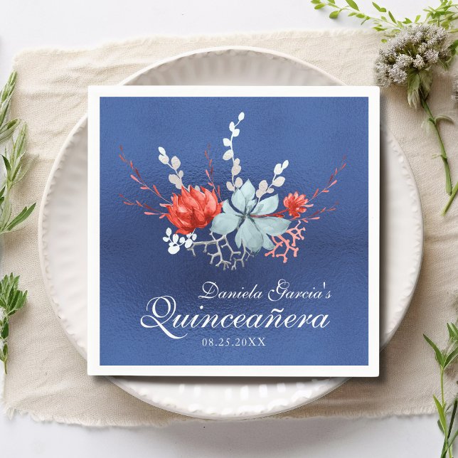 Serviette En Papier Aquarelle Succulente Florale Quinceañera (Créateur téléchargé)