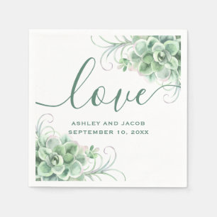 Serviette En Papier Aquarelle succulente. Mariage de cactus floraux