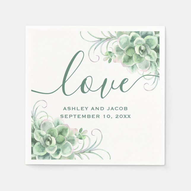 Serviette En Papier Aquarelle succulente. Mariage de cactus floraux (Devant)