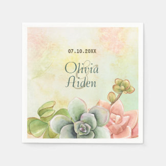 Serviette En Papier Aquarelle Succulente Mariage floral