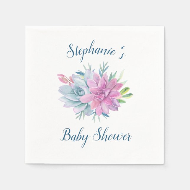 Serviette En Papier Aquarelle Succulents Baby shower personnalisé (Devant)