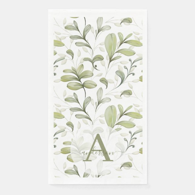 Serviette En Papier Aquarelle Succursale de canneberge Monogramme Noël (Devant)