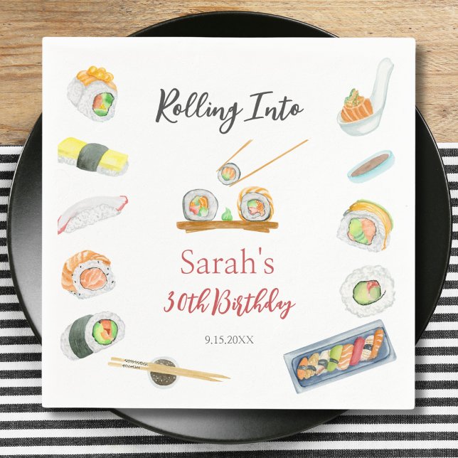 Serviette En Papier Aquarelle Sushi et Sashimi Tout âge Anniversaire (Créateur téléchargé)