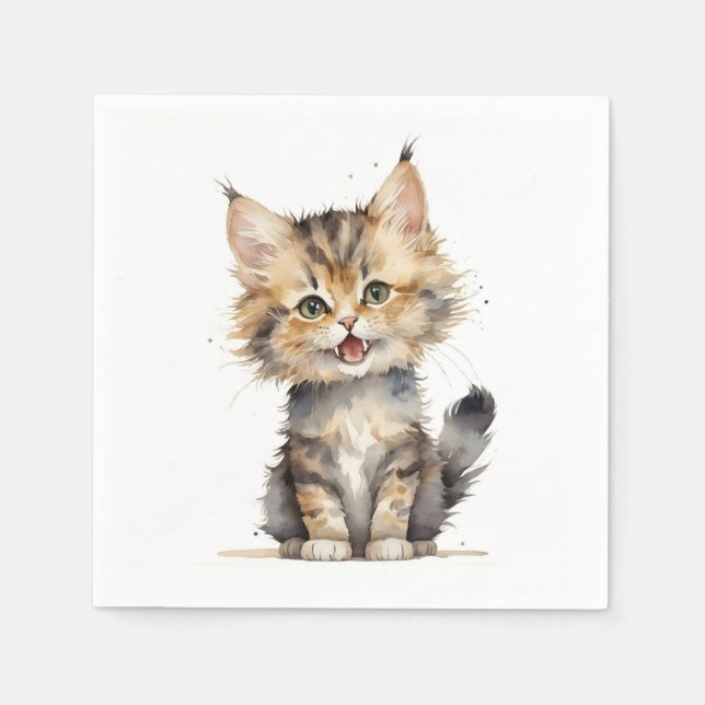 Serviette En Papier Aquarelle Tabby Kitten (Devant)