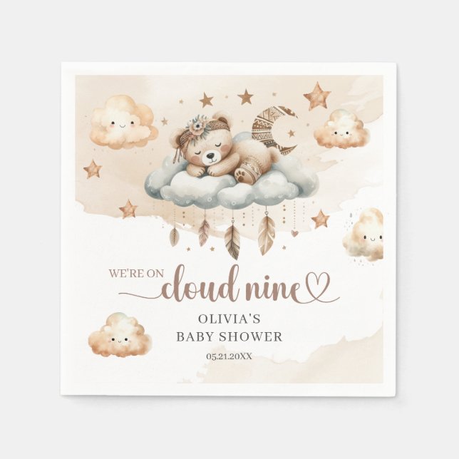 Serviette En Papier Aquarelle terre cuite bouho plumes nuage neuf (Devant)