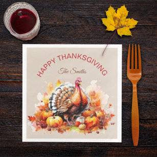 Serviette En Papier Aquarelle Thanksgiving Turquie et Citrouilles