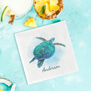 Serviette En Papier Aquarelle Tortue de mer Océan Aqua Blue