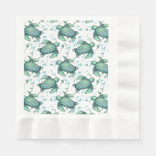 Serviette En Papier aquarelle tortue de mer vert bleu animal motif