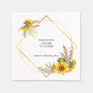 Serviette En Papier Aquarelle tournesol Mariage rustique
