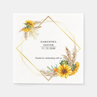 Serviette En Papier Aquarelle tournesol Mariage rustique