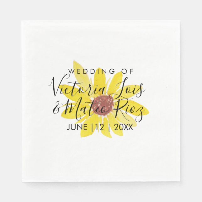 Serviette En Papier Aquarelle tournesol sauvage Floral Jaune Mariage (Devant)