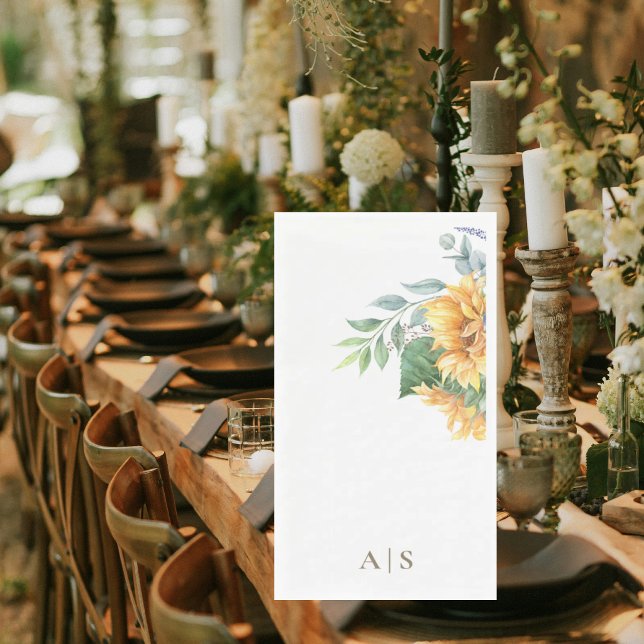 Serviette En Papier Aquarelle Tournesols Monogramme (Créateur téléchargé)