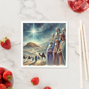 Serviette En Papier Aquarelle Trois hommes sages Nativité Découpage