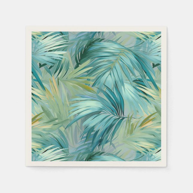 Serviette En Papier Aquarelle Tropical Blue Palm Leaf (Devant)