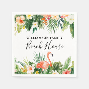 Serviette En Papier Aquarelle Tropical Coral Floral Beach House