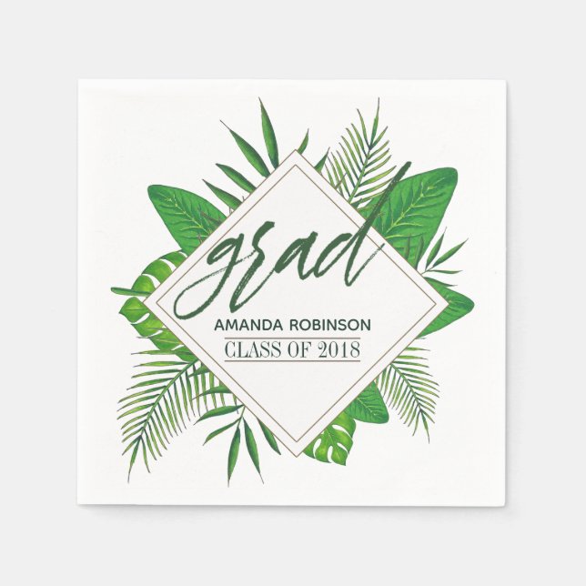 Serviette En Papier Aquarelle Tropical Feuille Graduation Party (Devant)