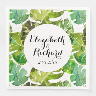 Serviette En Papier Aquarelle Tropical Feuille mariage monogramme