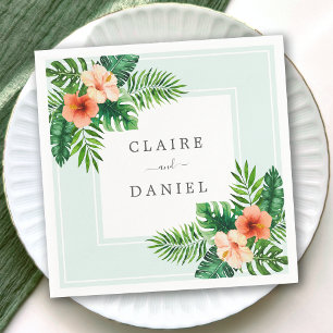 Serviette En Papier Aquarelle Tropical Floral Mint Vert Mariage