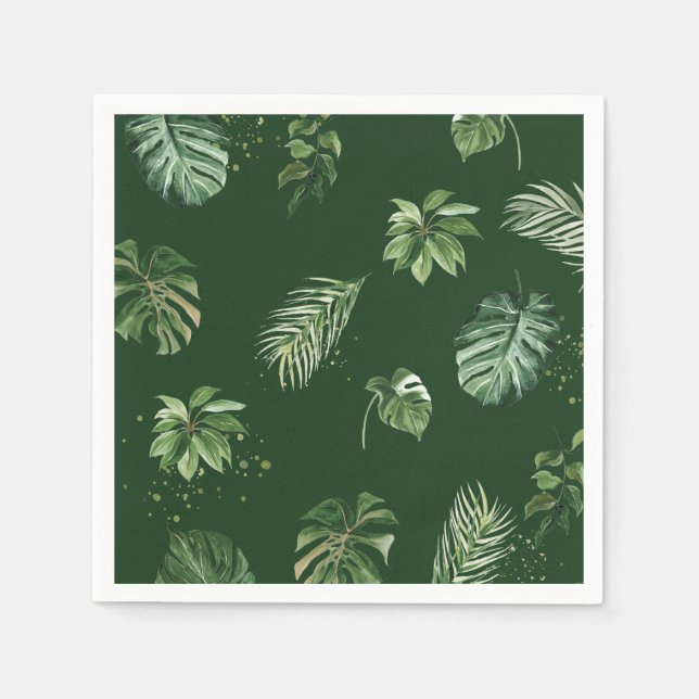 Serviette En Papier Aquarelle Tropical Green Foliage Feuille (Devant)
