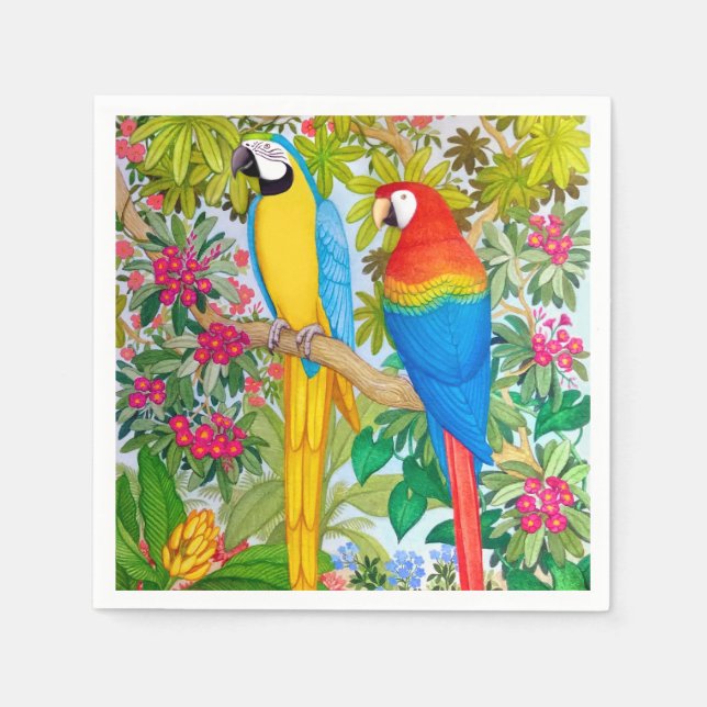 Serviette En Papier Aquarelle Tropical Macaw Parrots Papier (Devant)