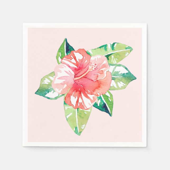 Serviette En Papier Aquarelle Tropical Rose Hibiscus Élégant Floral (Devant)