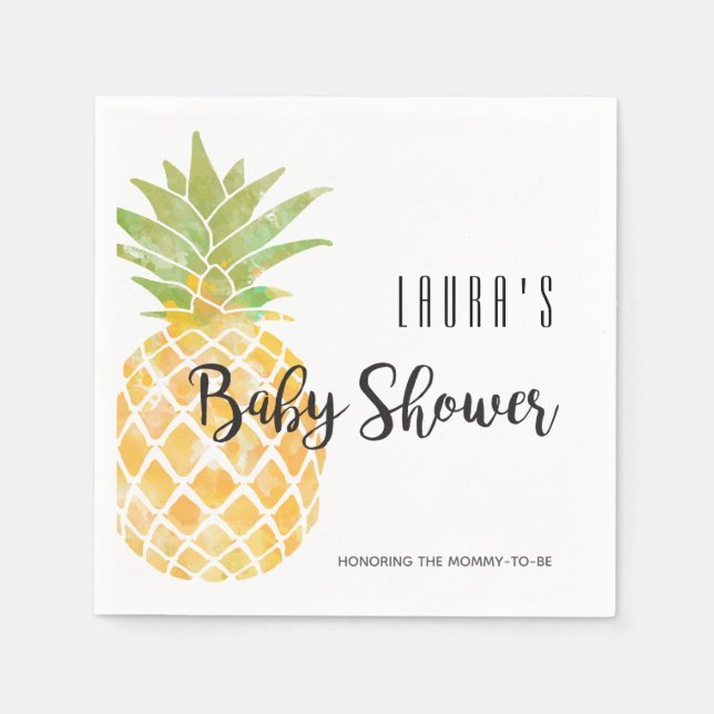 Serviette En Papier Aquarelle tropicale ananas | BABY SHOWER (Devant)