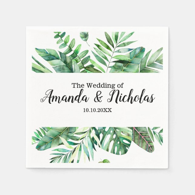 Serviette En Papier Aquarelle tropicale feuille Mariage vert (Devant)