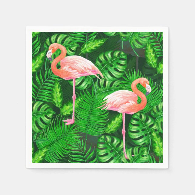 Serviette En Papier Aquarelle tropicale Flamant rose (Devant)