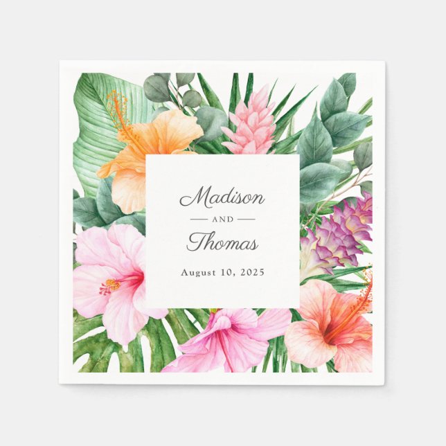 Serviette En Papier Aquarelle tropicale luxuriante Mariage floral (Devant)