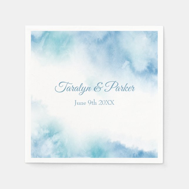 Serviette En Papier Aquarelle Turquoise bleue Cadre Abstrait (Devant)