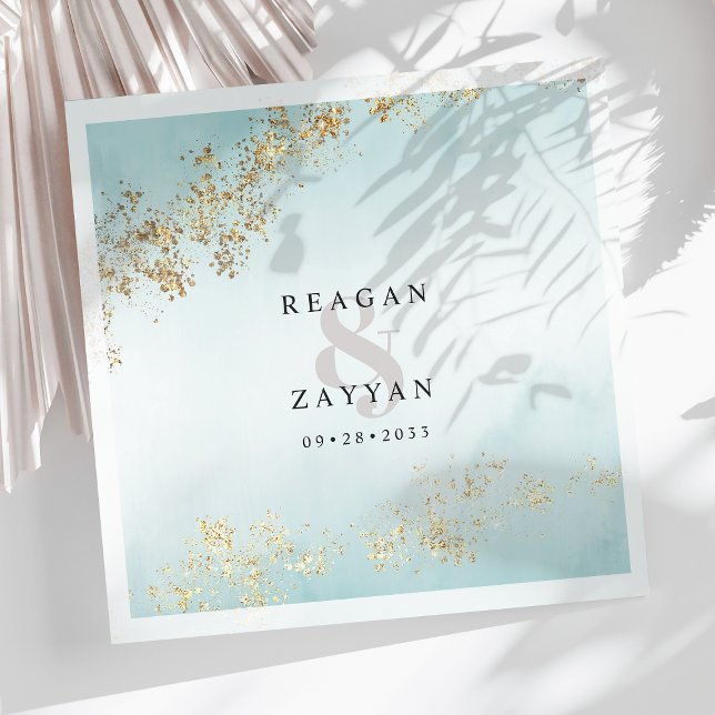 Serviette En Papier Aquarelle turquoise et or (Créateur téléchargé)