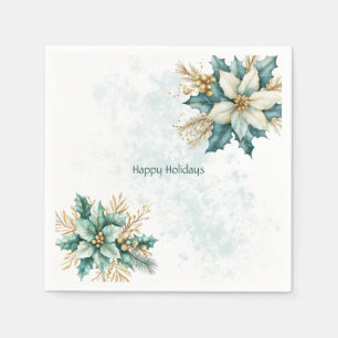 Serviette En Papier Aquarelle Turquoise Floral Noël Vacances Napkin
