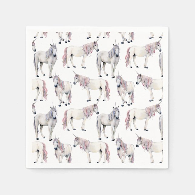 Serviette En Papier Aquarelle Unicorn Fairy Tale Motif (Devant)