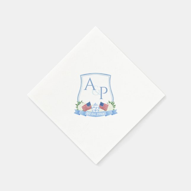 Serviette En Papier Aquarelle USA Drapeau Bleu Blanc Mariage Crest Par (Coin)