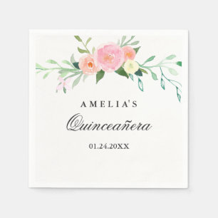 Serviette En Papier Aquarelle végétale Florale Quinceanera Napkin