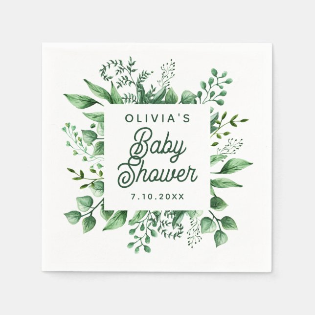 Serviette En Papier Aquarelle verdure jardin baby shower botanique (Devant)