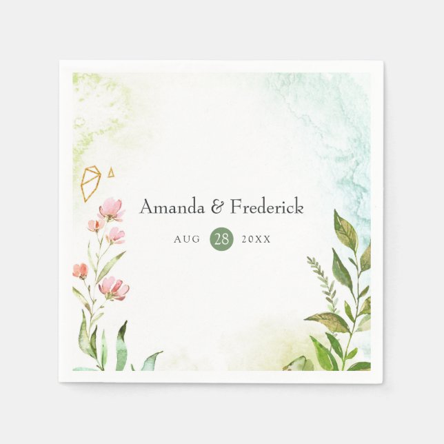 Serviette En Papier Aquarelle Verdure Mariage cristal (Devant)