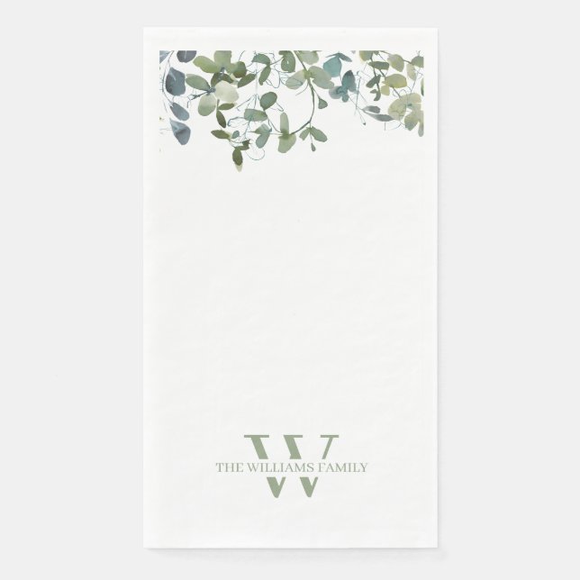 Serviette En Papier Aquarelle Verdure Monogramme Papier Serviettes d'h (Devant)