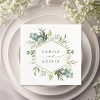 Aquarelle Verdure Or Hexagon Mariage Napkins