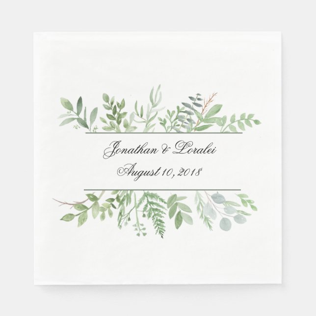 Serviette En Papier Aquarelle Verdure Serviettes de mariage personnali (Devant)
