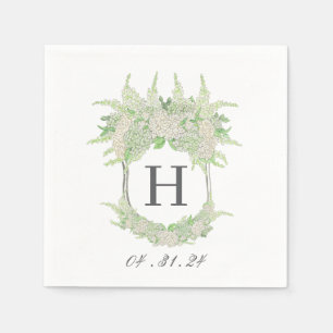 Serviette En Papier Aquarelle Vert et Blanc Hydrangea Crest